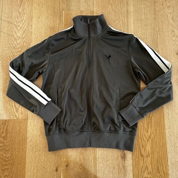Distorted People Barber &  Butcher Blades Zip Front Track Jacket in Khaki Green - Picture 1 of 5
